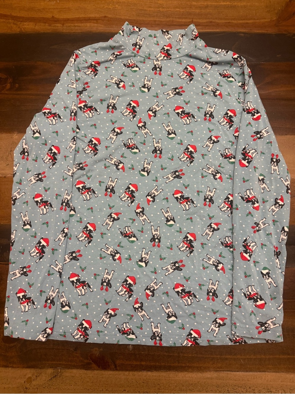 Time and Tru Christmas Holiday Mock Turtleneck Top Size L French Bulldog